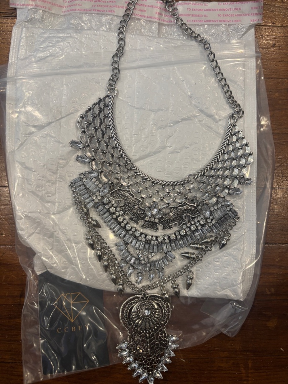 Source Unknown Silver Multi-Layer Statement Necklace
